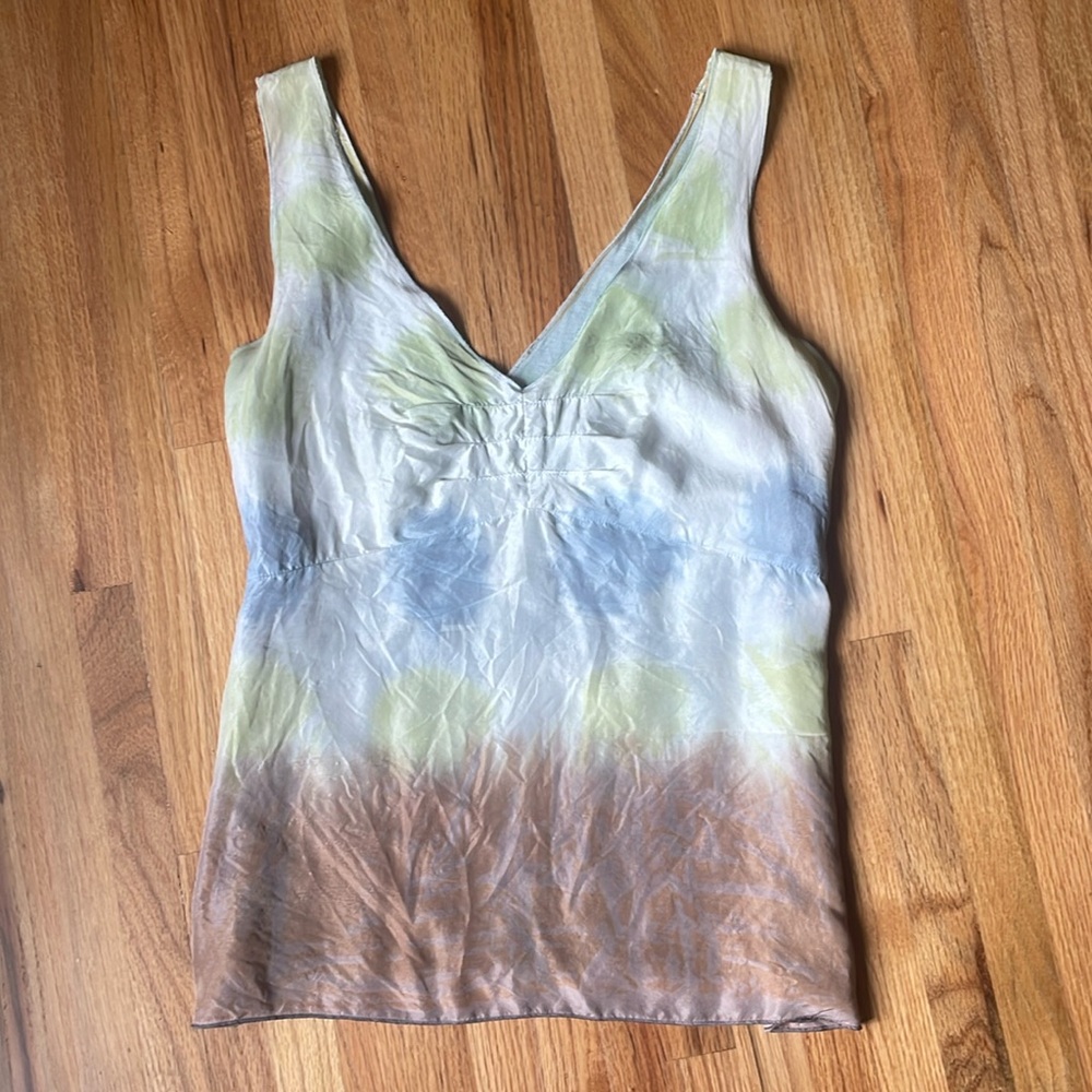 Silk front, knit back washable tank.